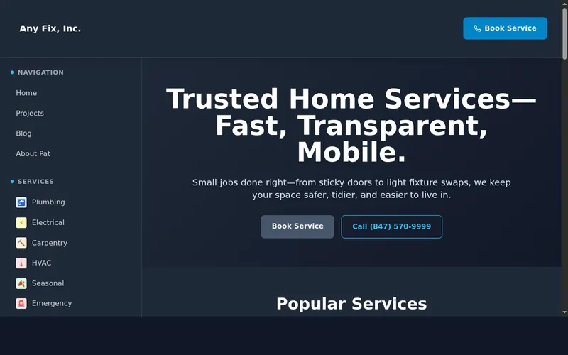 AnyFix Chicago - North Shore handyman service website with online booking