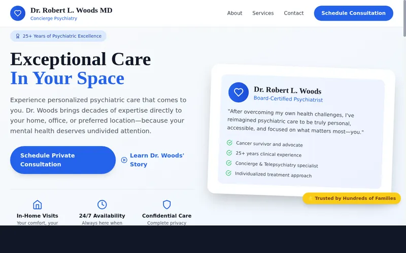 Dr. Robert Woods MD - concierge psychiatry website with online scheduling system