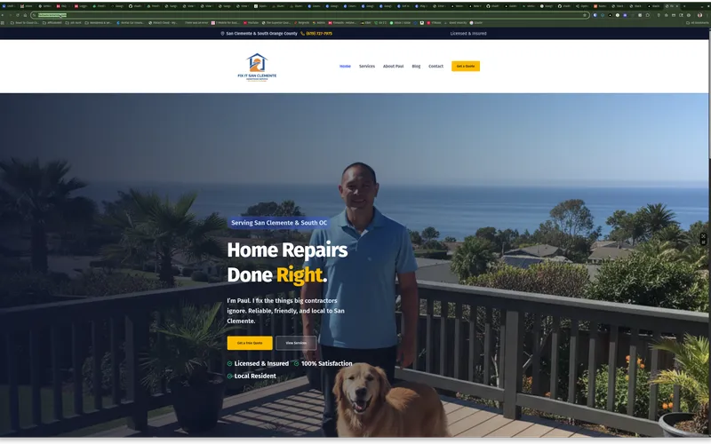 Fix It San Clemente - mobile auto repair website with online booking built by Stack Consulting AI