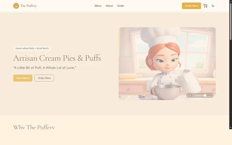 The Puffery - artisan bakery e-commerce website with online ordering system
