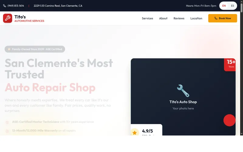 Tito's Automotive Services - auto repair shop website with warranty tracking